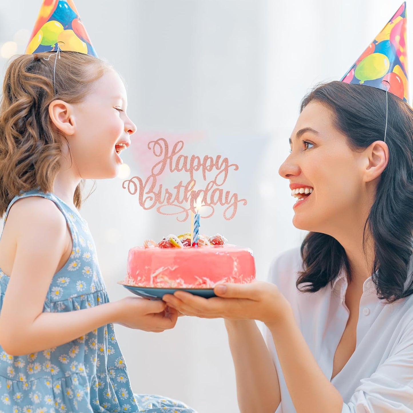 Happy Birthday Cake Toppers 9 Inch Glitter Happy Birthday Cake Pick for Birthday Anniversary Theme Party Cake Decorations Supplies - Rose Gold