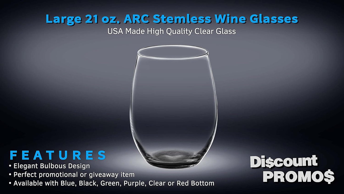 DISCOUNT PROMOS 10 ARC Stemless Wine Glasses Set, 21 oz. - Chardonnay, Cabernet, Merlot, Sauvignon - Black