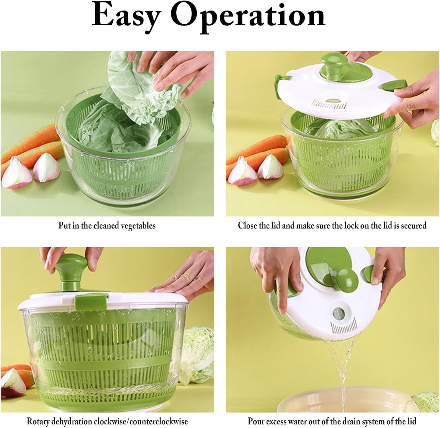 Large Salad Spinner with Lid, 5 Qt Capacity, Manual Vegetable Dryer with Double-Lock Handle, Quick and Easy Multi-Use Lettuce Spinner, Vegetable Dryer, Fruit Washer