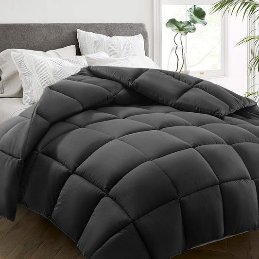 HYLEORY All Season Twin Size Bed Comforter - Cooling Down Alternative Quilted Duvet Insert with Corner Tabs - Winter Warm - Machine Washable - Dark Grey