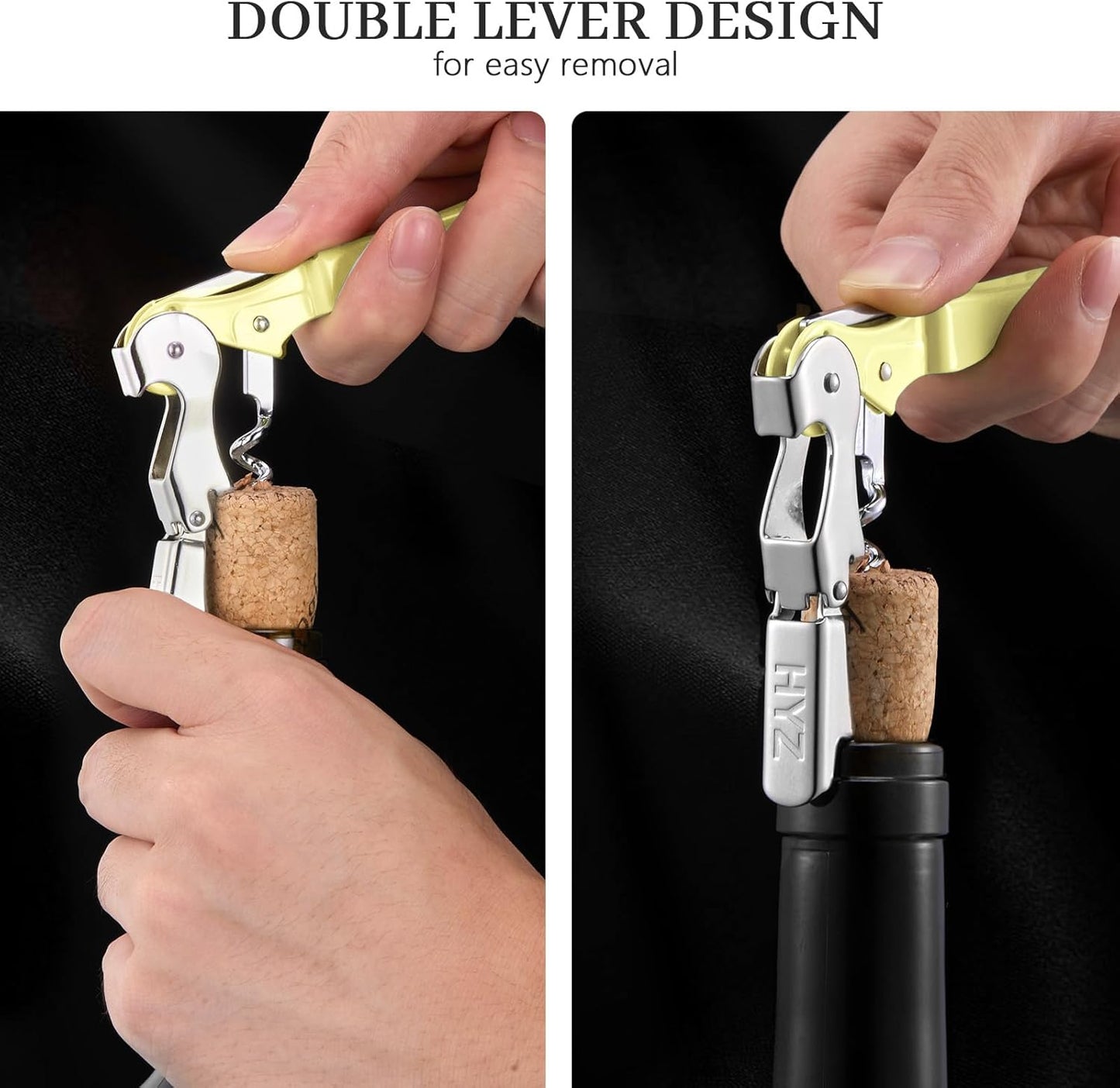 HYZ 2-Pack Wine Opener Waiter Corkscrew, Professional Wine Key for Servers, Bartender with Foil Cutter, Manual Wine Bottle Opener Double Hinged (Light Yellow)