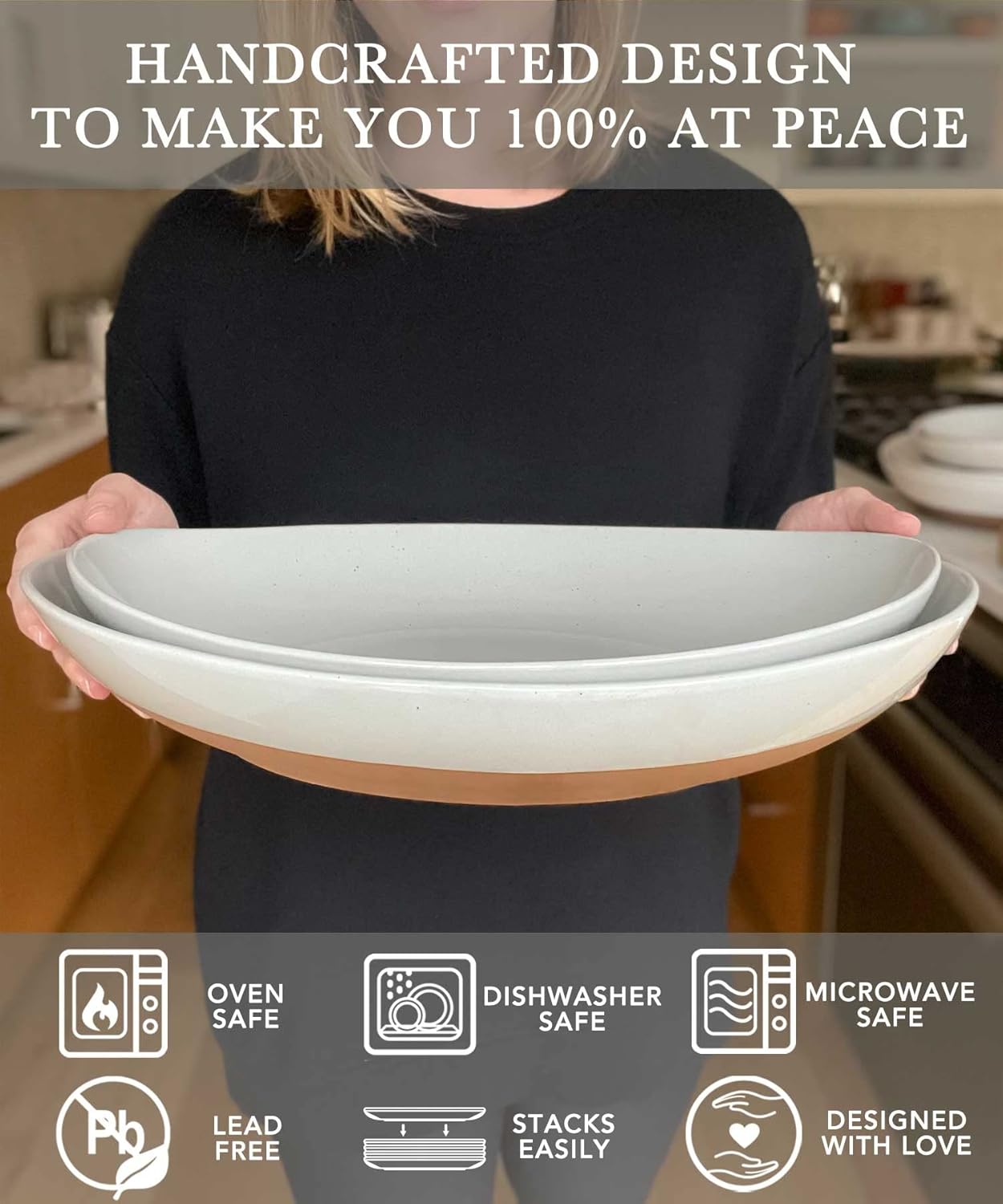 Mora Ceramic Large Serving Bowls- Set of 2 Oval Platters for Entertaining. Modern Kitchen Dishes for Dinner, Fruit, Salad, Turkey, etc. Oven, Dishwasher Safe, 110/80 oz, 16" / 14.6" - Vanilla White