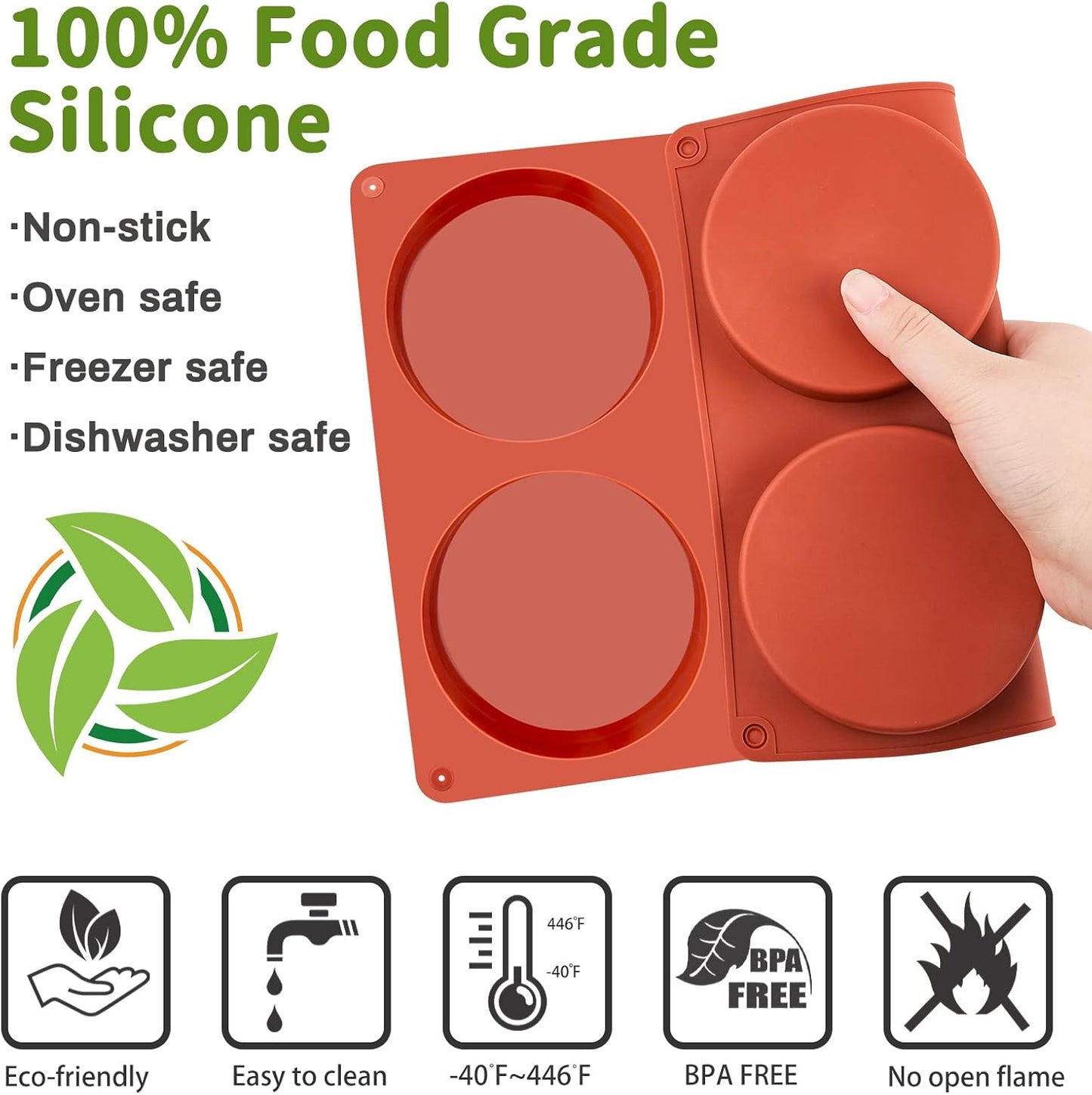 JOERSH 2-PK Silicone Egg Mold for Breakfast Sandwiches 4 Inch Round Muffin Top/Egg Pan, Oven Baking Silicone Molds for Hamburger Buns, English Muffins, Pancakes, Eggs Patty Bites