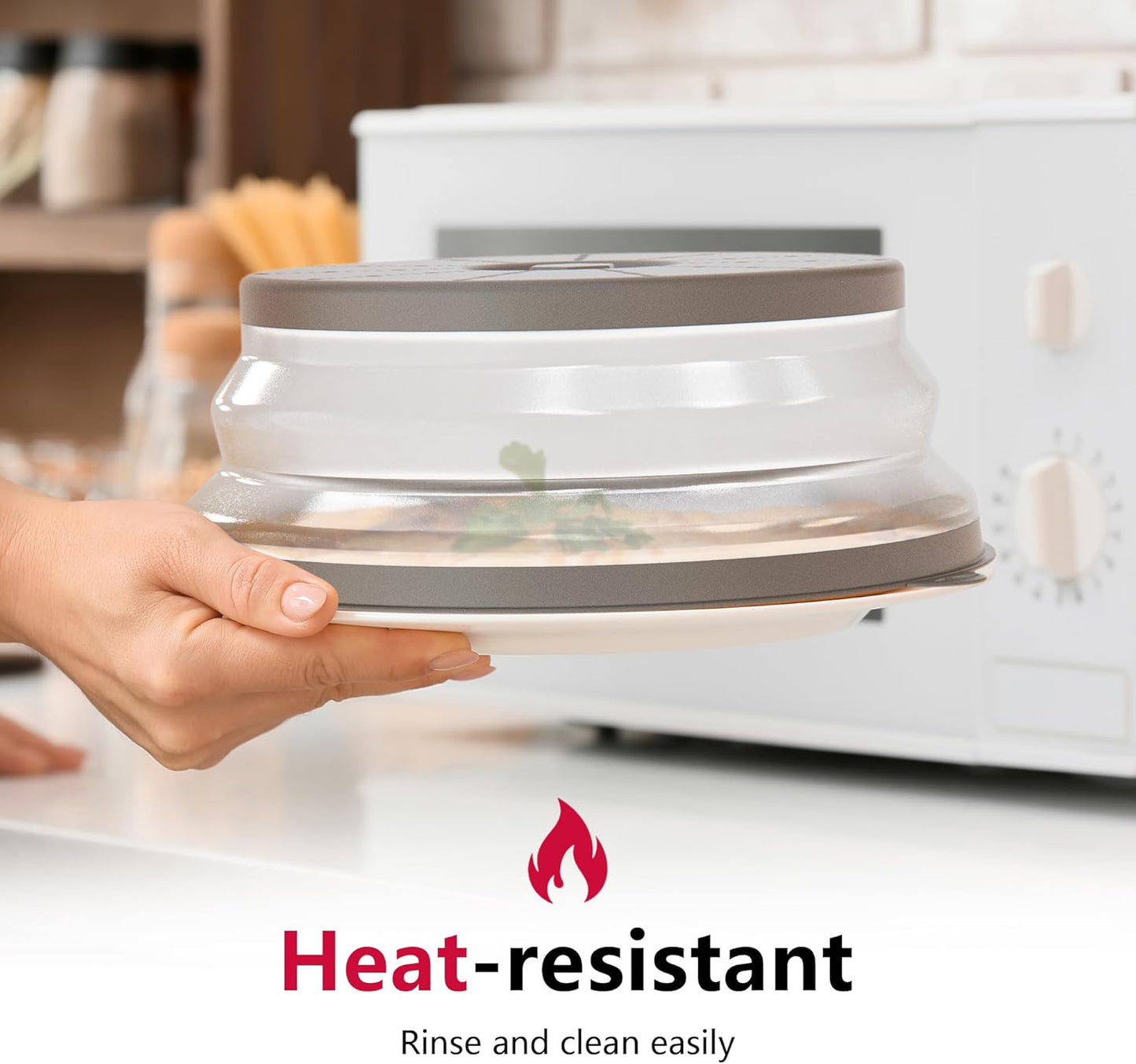 WVM Microwave Splatter Cover & Mat, Vented Collapsible Splatter Guard dish Plate lid & Silicone Round Kitchen Mat for Food, Meal Prep, Grey