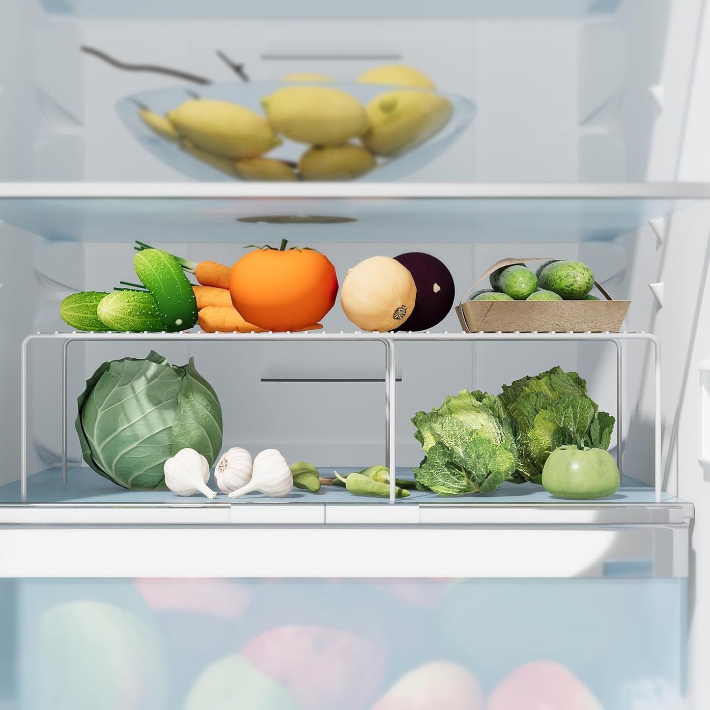 Expandable Storage Shelf, Pantry Organizers and Storage, Adjustable Rustproof Metal Wire Spice Rack, Space Saver Kitchen Storage Shelves for Pan, Pot, Countertop, Drawer, Fridge, Set of 4, White