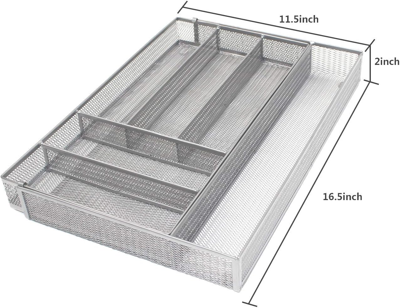 JANE EYRE Utensil Drawer Organizer - Expandable Cutlery Tray, Silverware/Flatware Storage Divider for Kitchen, Mesh Designing with Non-slip Rubber Feet (Silver)