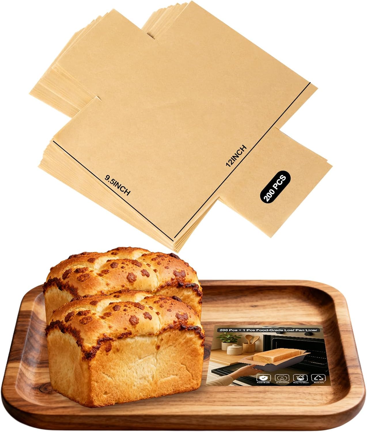 200 Pcs Unbleached Parchment Paper Loaf Pan Liner Set|Non-Stick Precut 9’’x5’’Bread Baking Sheets
