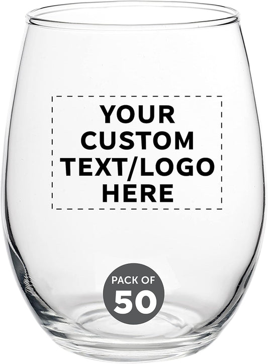 Custom Stemless Wine Glasses by ARC Perfection 15 oz. Set of 50, Personalized Bulk Pack - Restaurant Glassware, Perfect for Red Wine, White Wine, Cocktails - Clear