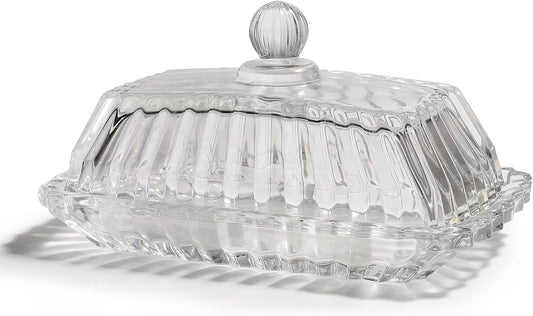 Glass Butter Dish with Lid for Countertop,Vintage Crystal Butter Container for Counter,Covered Glass Butter Keeper,Butter Tray for Refrigerator,Butter Holder with 4oz Butter