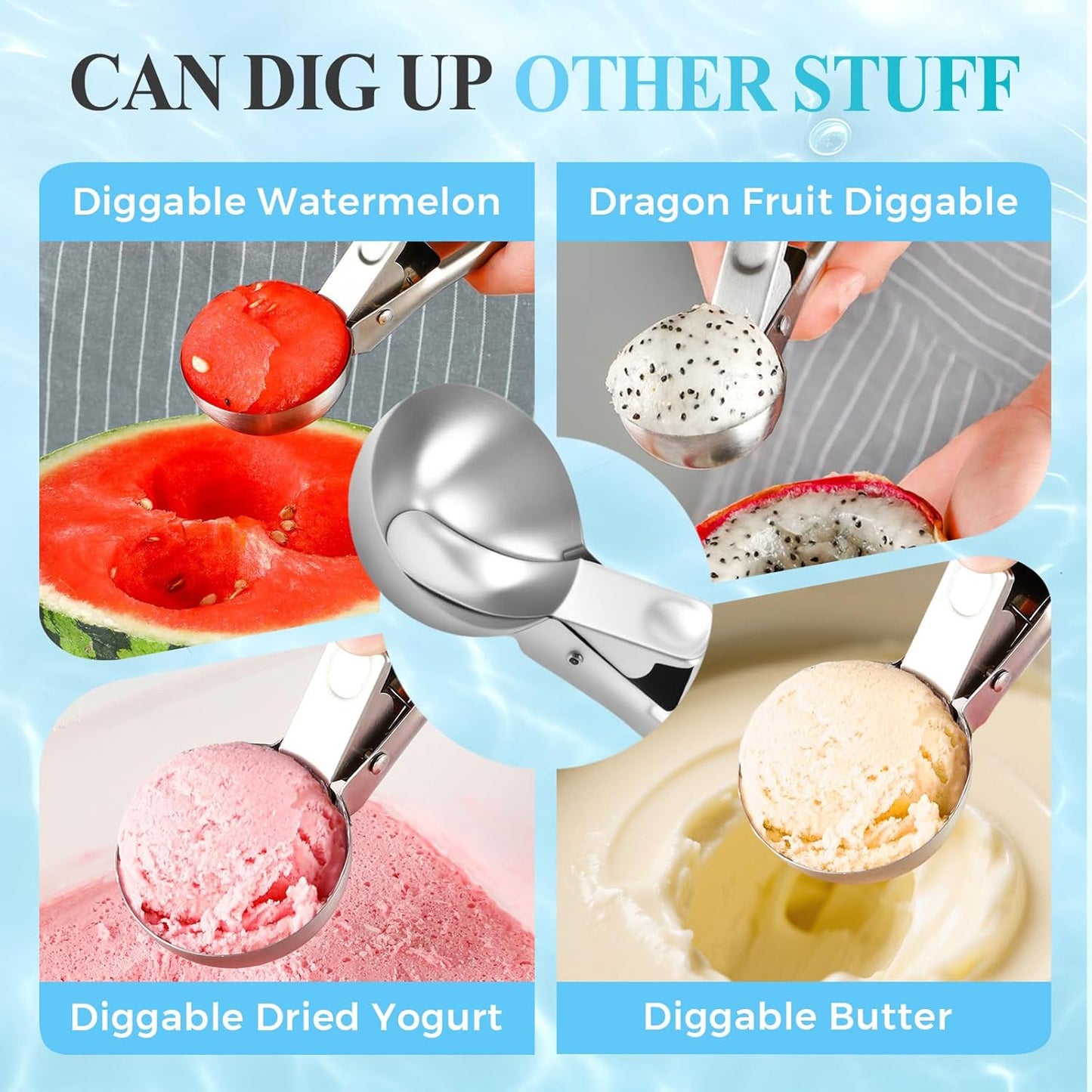 Ice Cream Scoop, 2025 New Heavy Duty Aluminum Scoop, Nonstick Gelato Scoop for Dessert Shop, Ergonomic Handle Metal Ice Cream Scoop for Home Use (2)