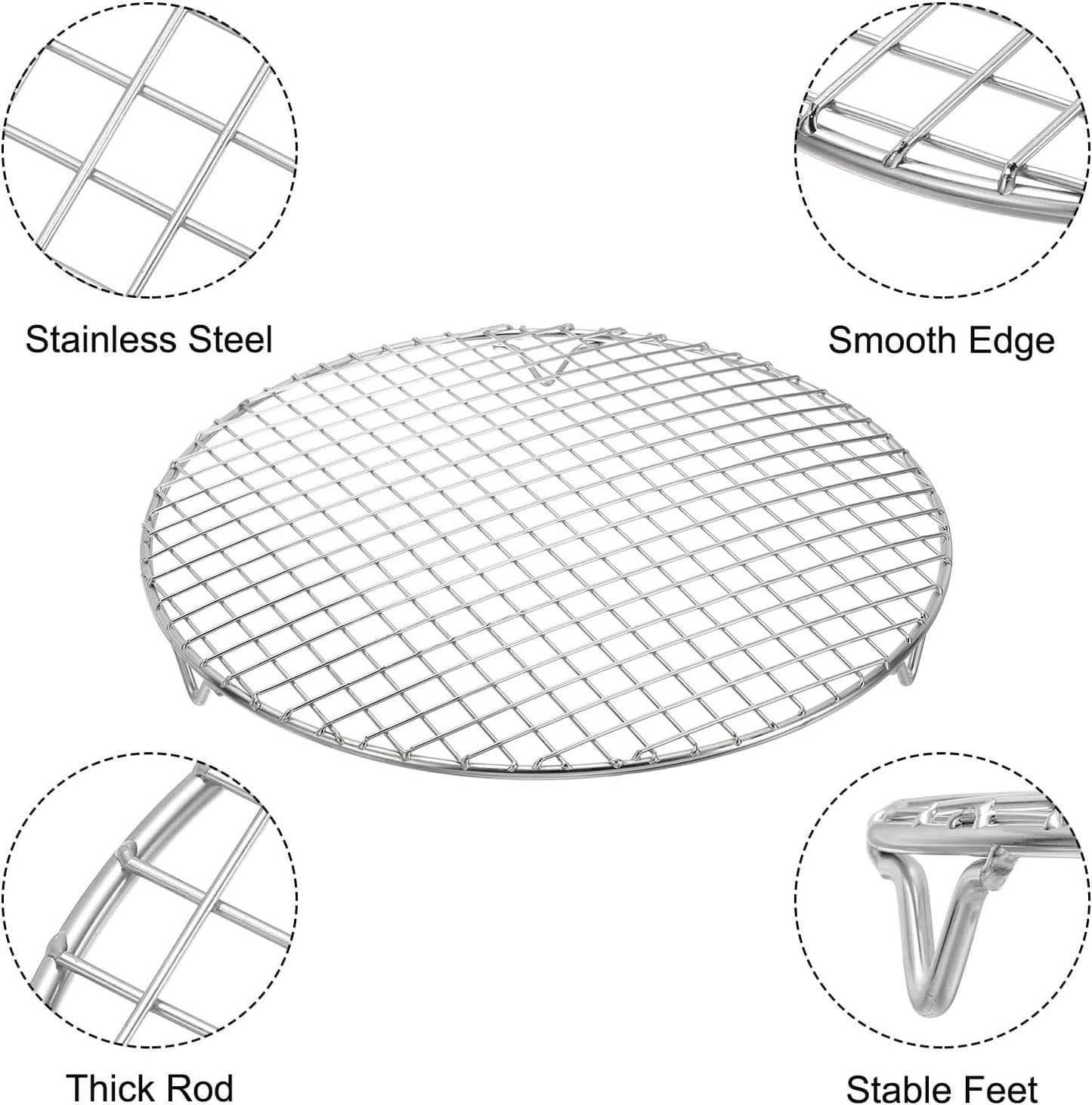 uxcell 2 Pcs Round Cooking Rack with Legs, Dia 10.4 Inch 304 Stainless Steel Barbecue Grill for Cooking Baking Barbecue Air Fryer Racks, Silver
