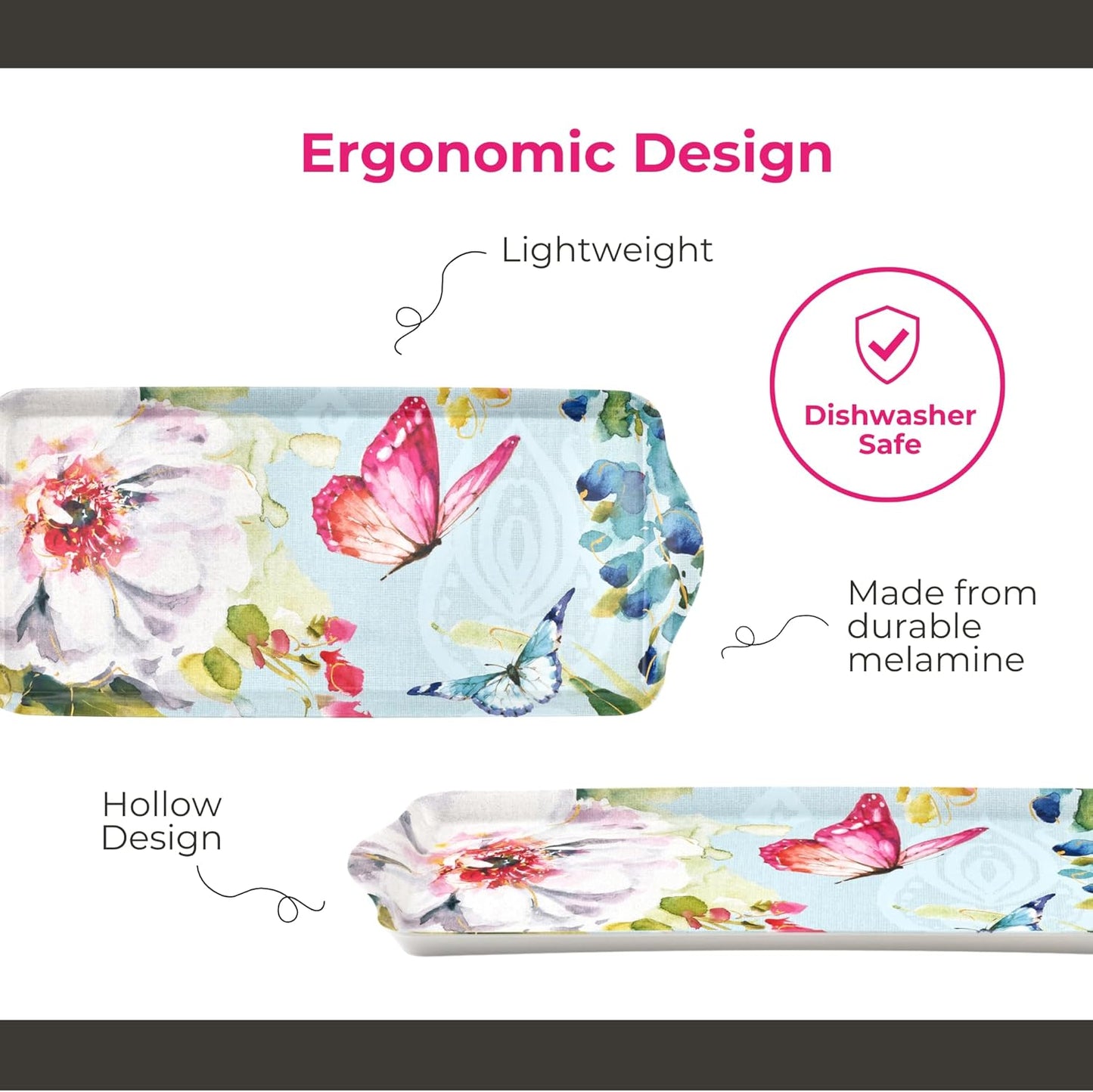 Pimpernel Colorful Breeze Small Handled Tray - Rectangular Melamine Snack Tray with Abstract Floral Design & Side Handles - Dishwasher Safe for Coffee Tea Pastries or Vibrant Kitchen Tabletop Display