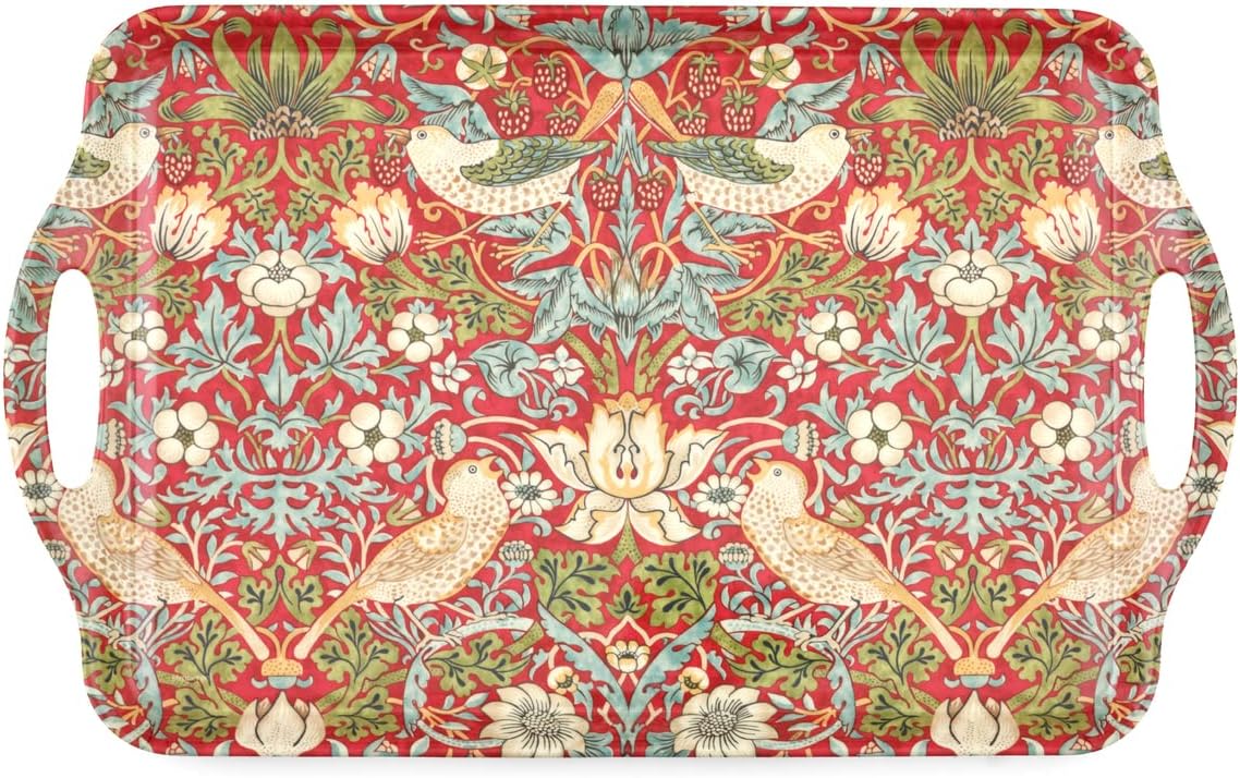 Pimpernel Morris & Co Strawberry Thief Red Melamine Tray with Handles - Elegant Serving Tray for Tea Parties, Decorative Table Display - Stylish Kitchen & Dining Organization, Ideal Gift for Her