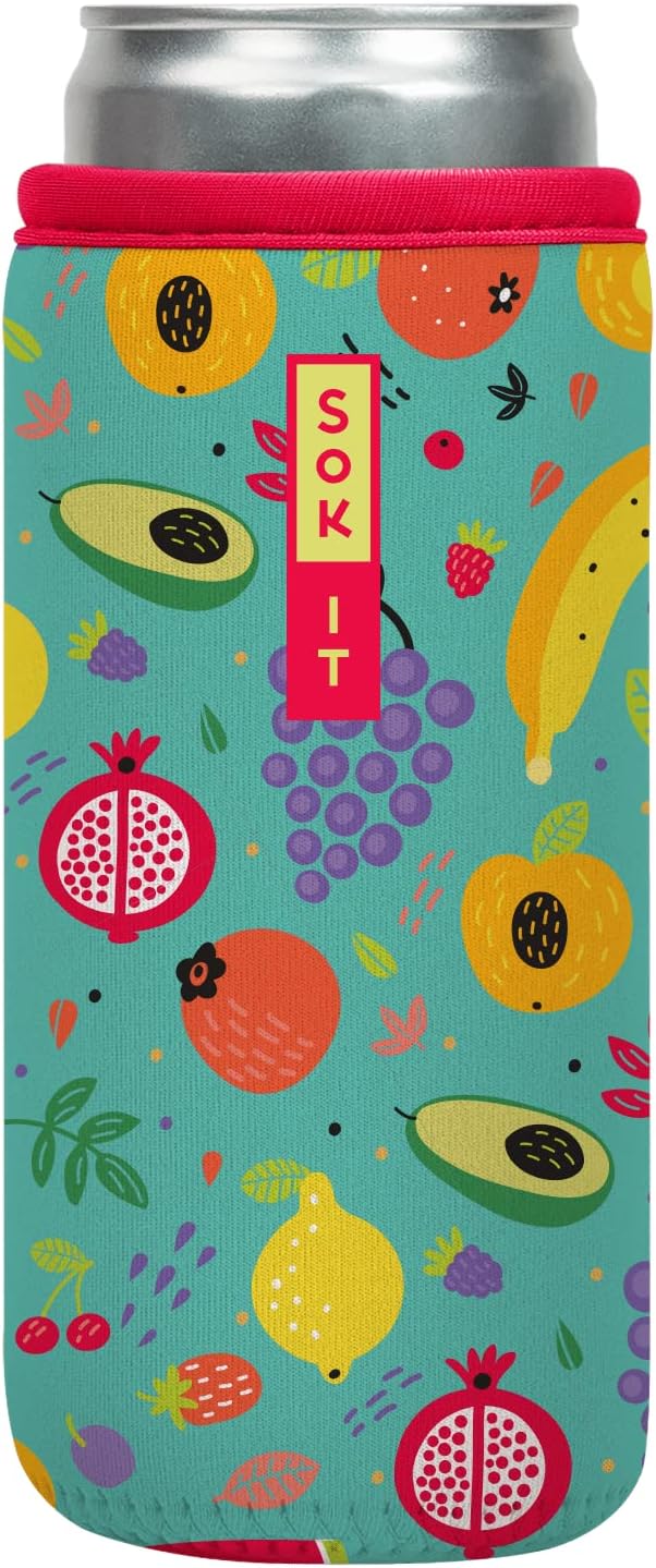 Sok It CanSok Sleeve for Beer & Soda Insulated Neoprene Cover (Fruit Basket, 12oz Slim Can Sleeve)