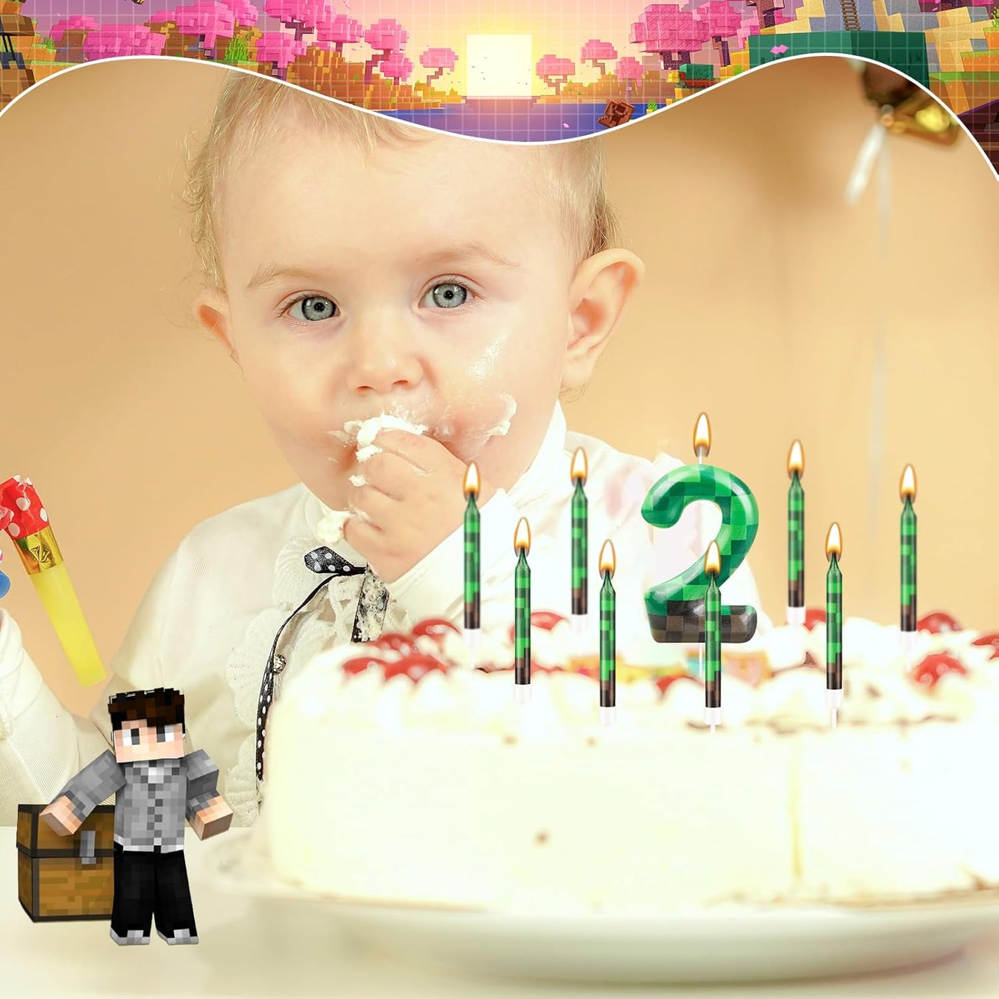 13 Pcs Dynamite Candles 12 TNT Themed Birthday Cake Candles and Number 2 Candle Cake Topper for Pixel Theme Birthday Party Anniversary Party Dynamite Theme Party Video Game Party Supplies (Number 2)