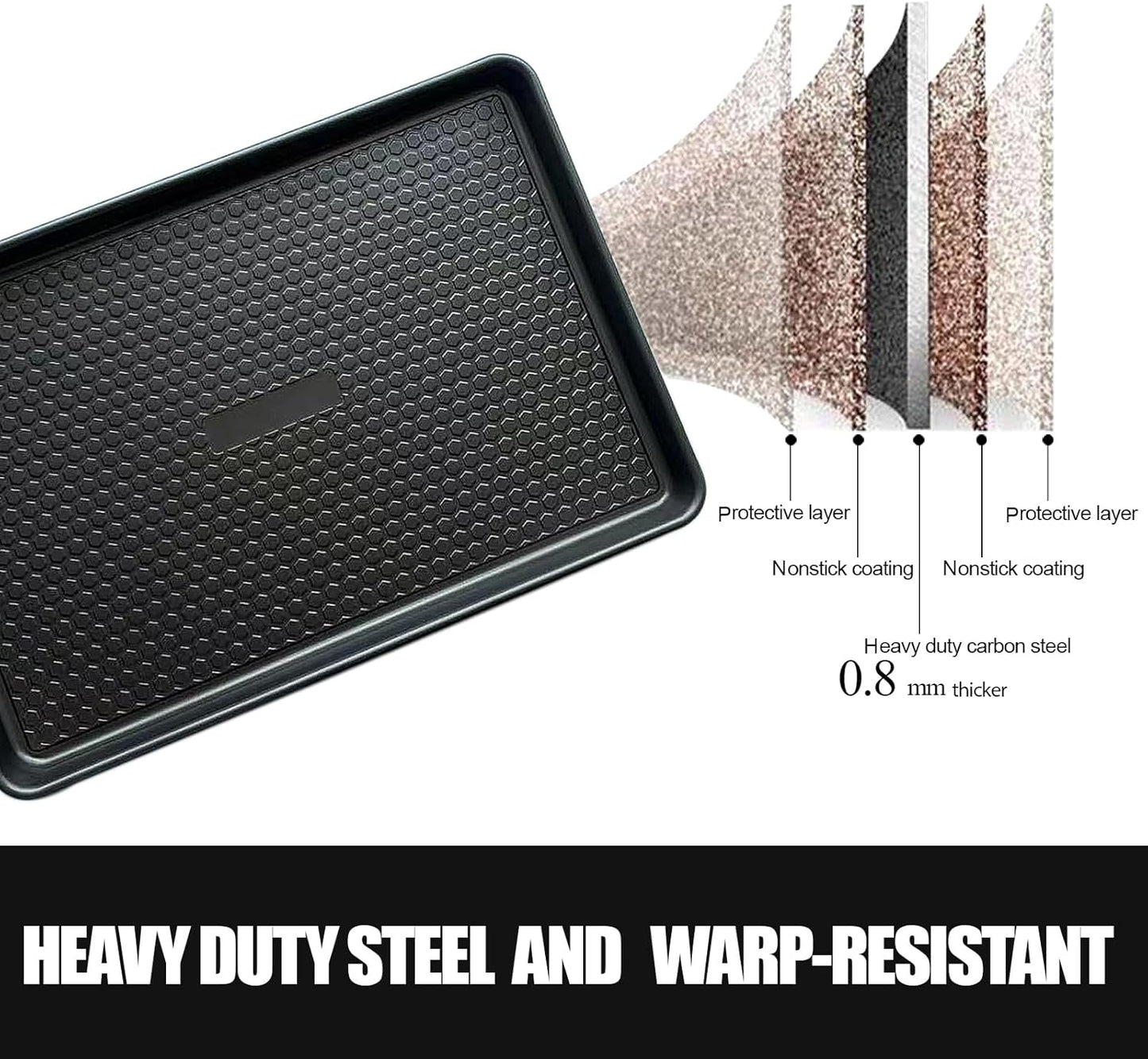 Large Baking Sheet Set (2 Pack) - Half Sheet Pan 17.7x12.2 Inch, 0.8mm Heavy Duty Carbon Steel, Nonstick & Warp Resistant Cookie Sheet for Baking, Roasting, Textured Pattern, Dark Grey