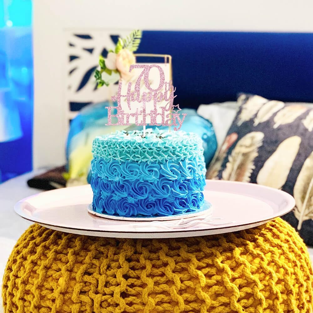 Glittery 70th Happy Birthday Cake Topper with Star,Personalised 70 Birthday Cake Toppers Party Decorations Party Supplies for Men Women Rose Gold