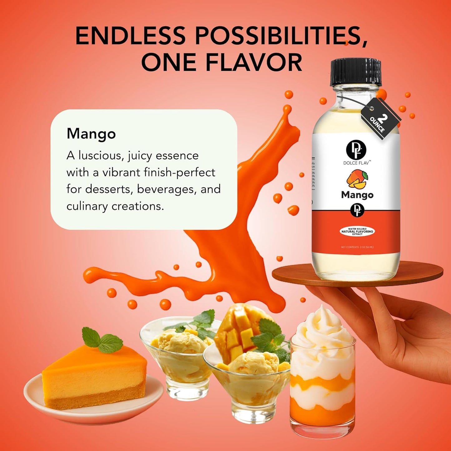 Dolce Foglia Mango Extract - 2 Ounce Water-Soluble Multipurpose Flavoring Ideal for Baked Goods, Beverages, Coffee, Desserts & Ice Cream - Mango Essence Perfect for Weight Management