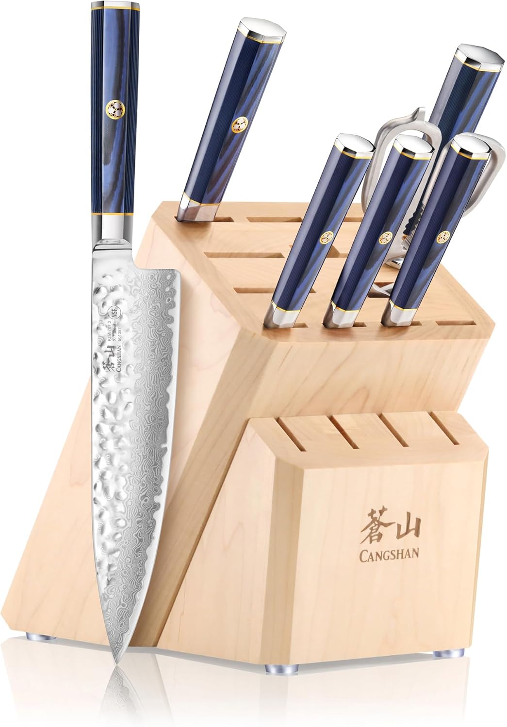 Cangshan KITA Series 8-Piece Knife Block Set with Empty Slots, High Carbon X-7 Damascus Steel 16-Slot, 503862 (Maple, 8pc)