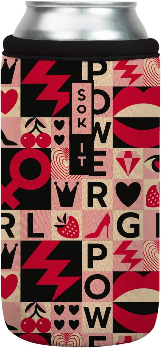 Sok It CanSok Sleeve for Beer & Soda Insulated Neoprene Cover (Girl Power, 16oz Can Sleeve)