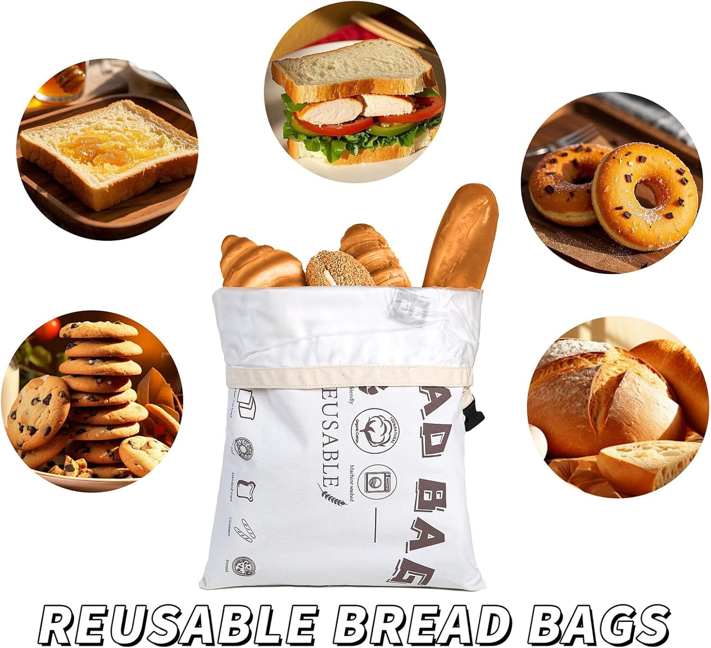 Reusable Bread Bags for Homemade Bread,Cotton Bags with Food Grade TPU Liner Extend Freshness, Large Capacity Cloth Bag for Travel Friendly,Washable,Refrigerable, Gift for Bakers (Set of 2)