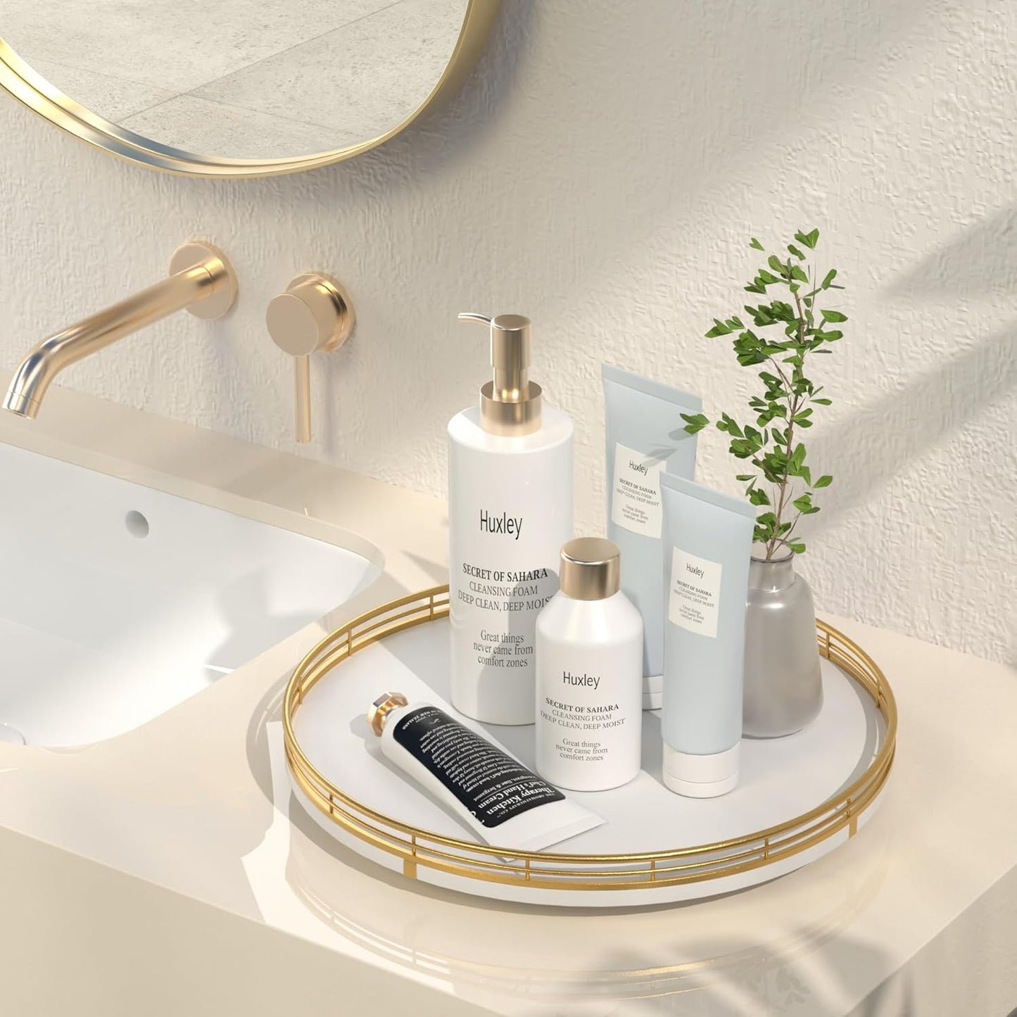 13“ Wooden Lazy Susan Turntable for Cabinet – Round Rotating Spice Rack Organizer, White Kitchen Countertop Tray for Dining Table & Pantry Storage (White & Gold)