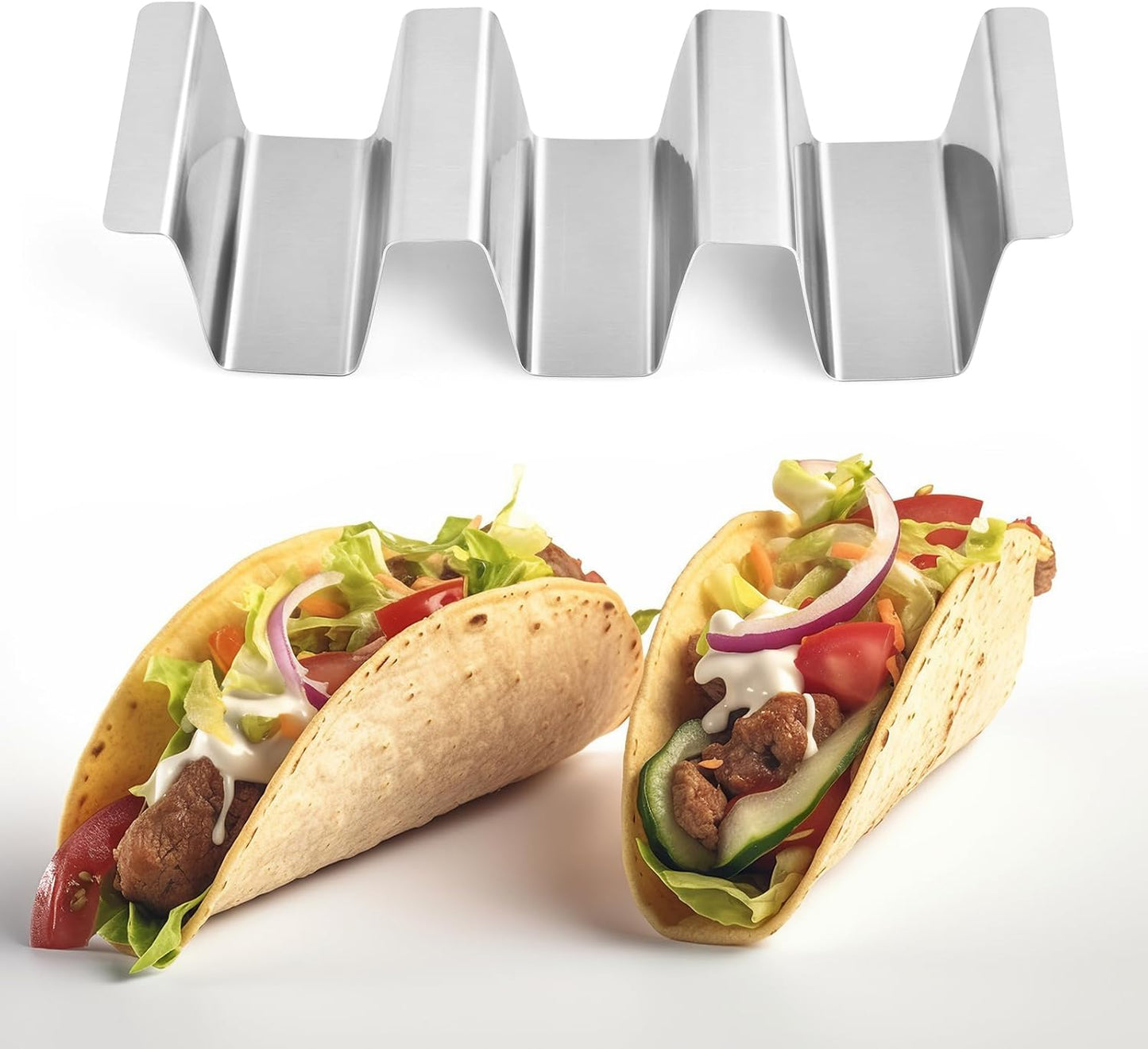 Stainless Taco Holders Set: 4-Stand Holders for 3 Tacos, Easy to Clean, Dishwasher Safe, Street Taco Ready