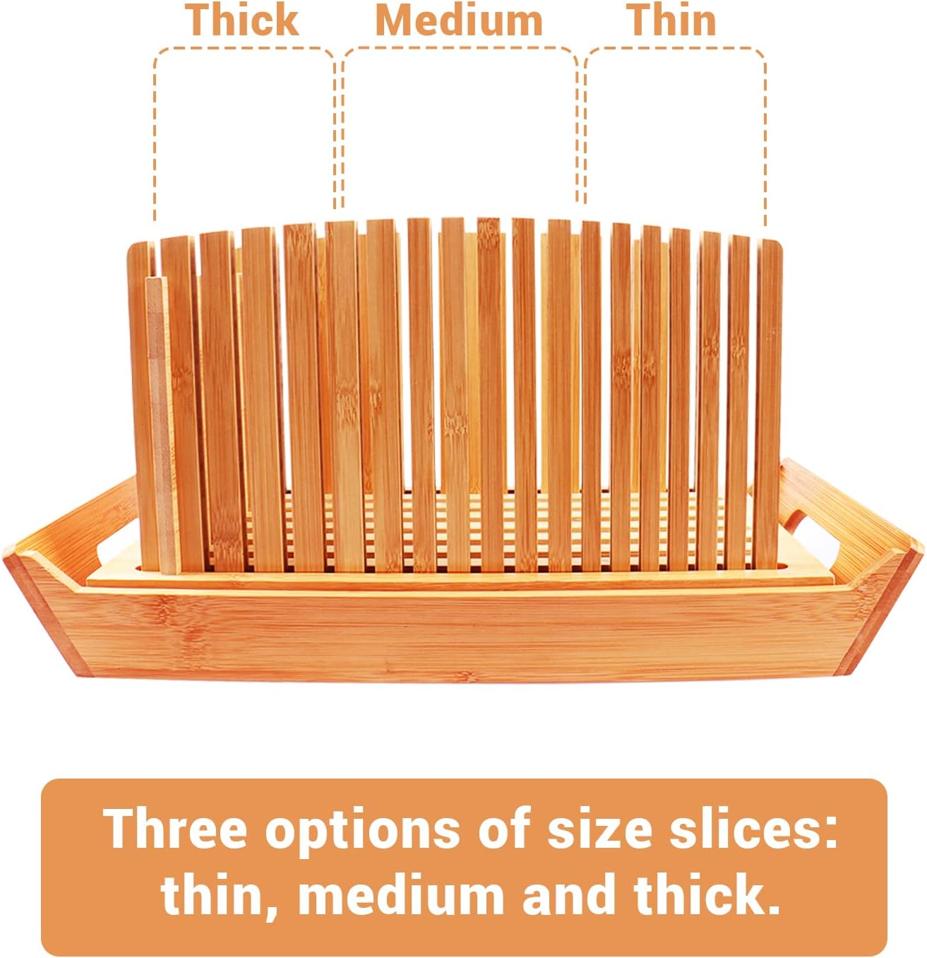 Bread Slicer for Homemade Bread, Bamboo Loaf Cutter with Knife and Crumb Catcher, Adjustable Foldable and Compact Cutting Guide 3 Size Slicing Guide