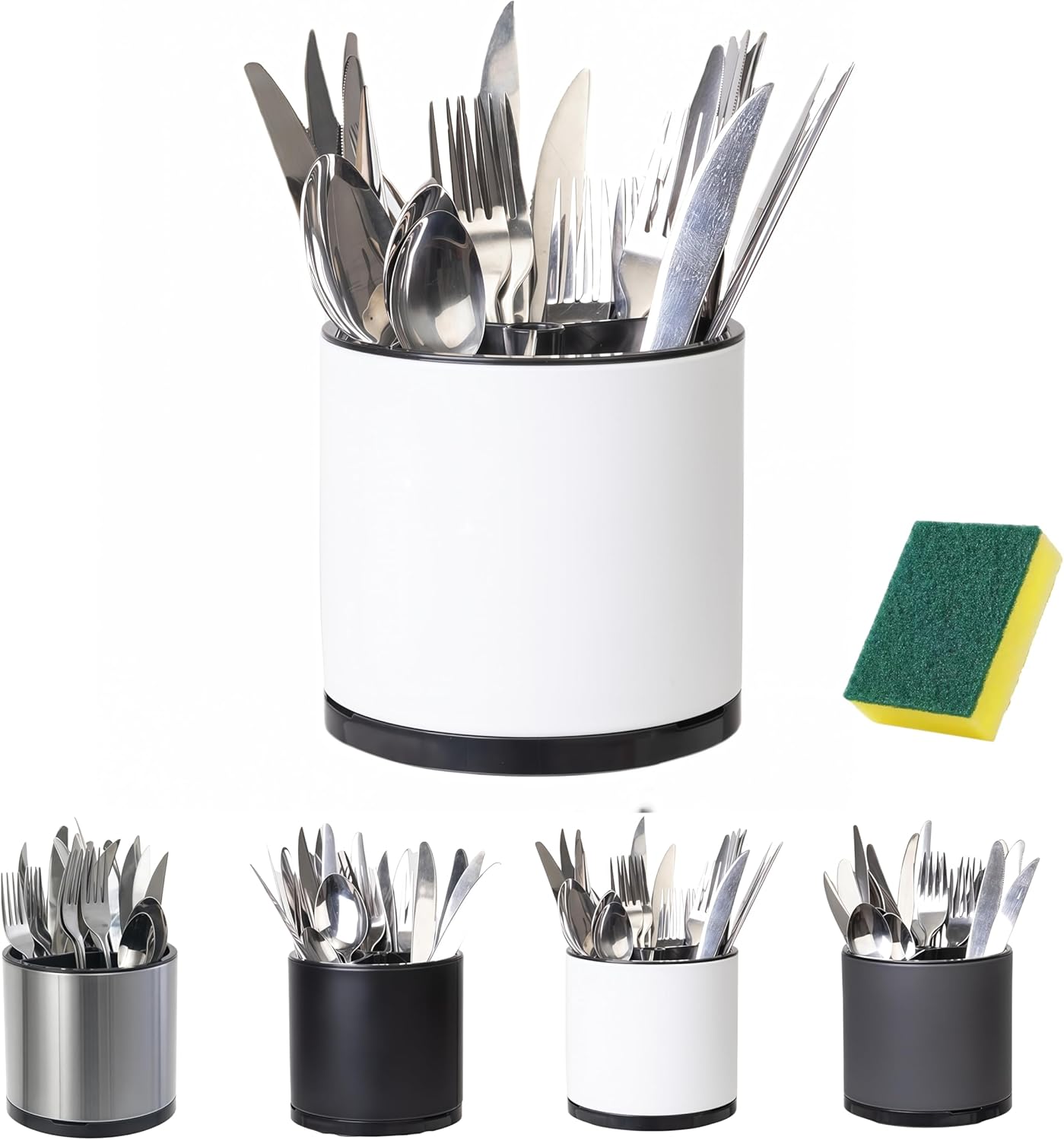 Utensil Holder,Kitchen Utensil Holder For Counter,Rotating Silverware Organizer Cooking Flatware Spoon Spatula Tool Cutlery Container Stainless Steel Caddy