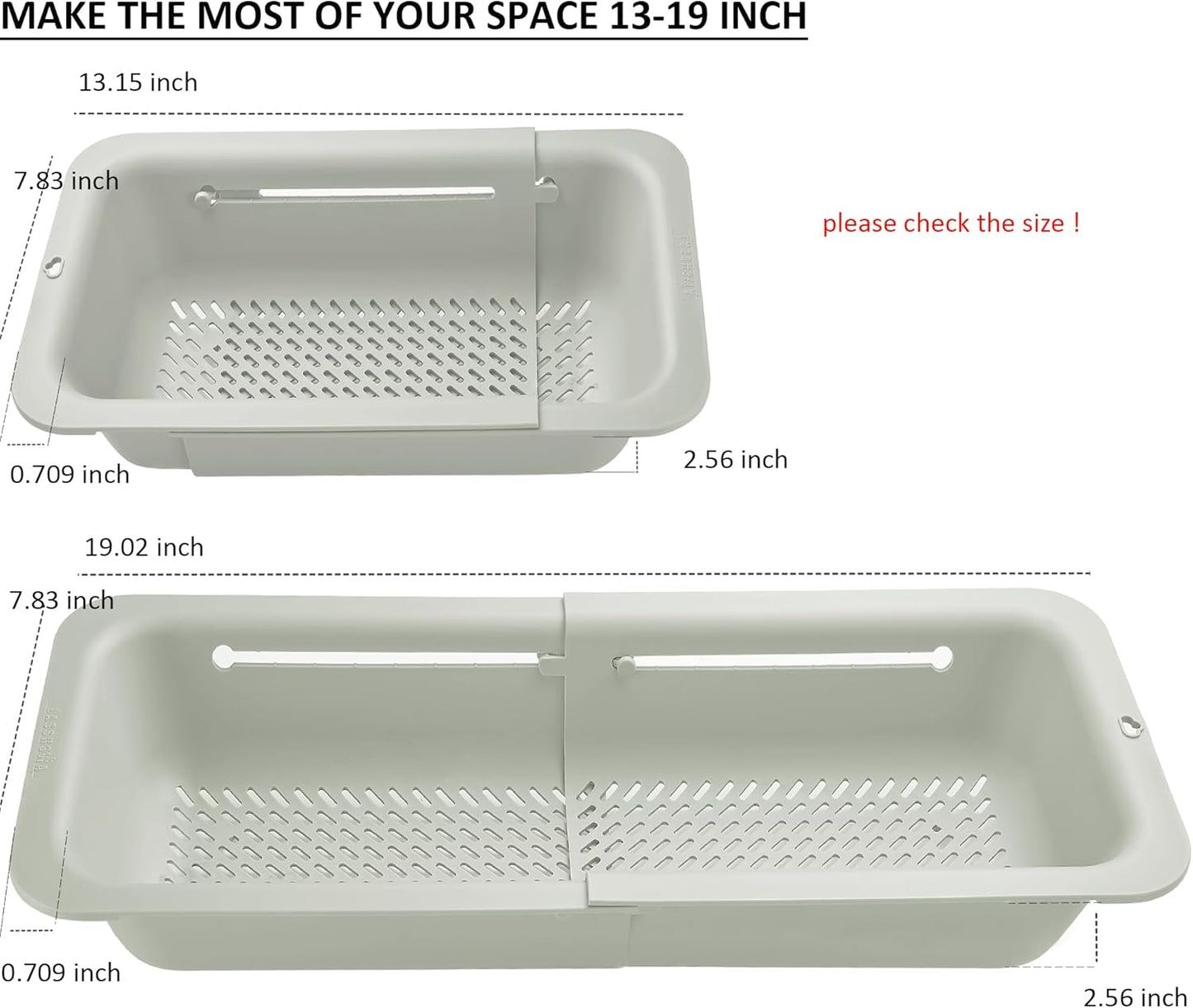 LASSHSWA Collapsible Colander and Strainer for Kitchen, Over the Sink Strainer Basket for Kitchen, Fruit Pasta Food Strainer Expandable Plastic Colander with A Sink Drain Strainer Stainless Steel