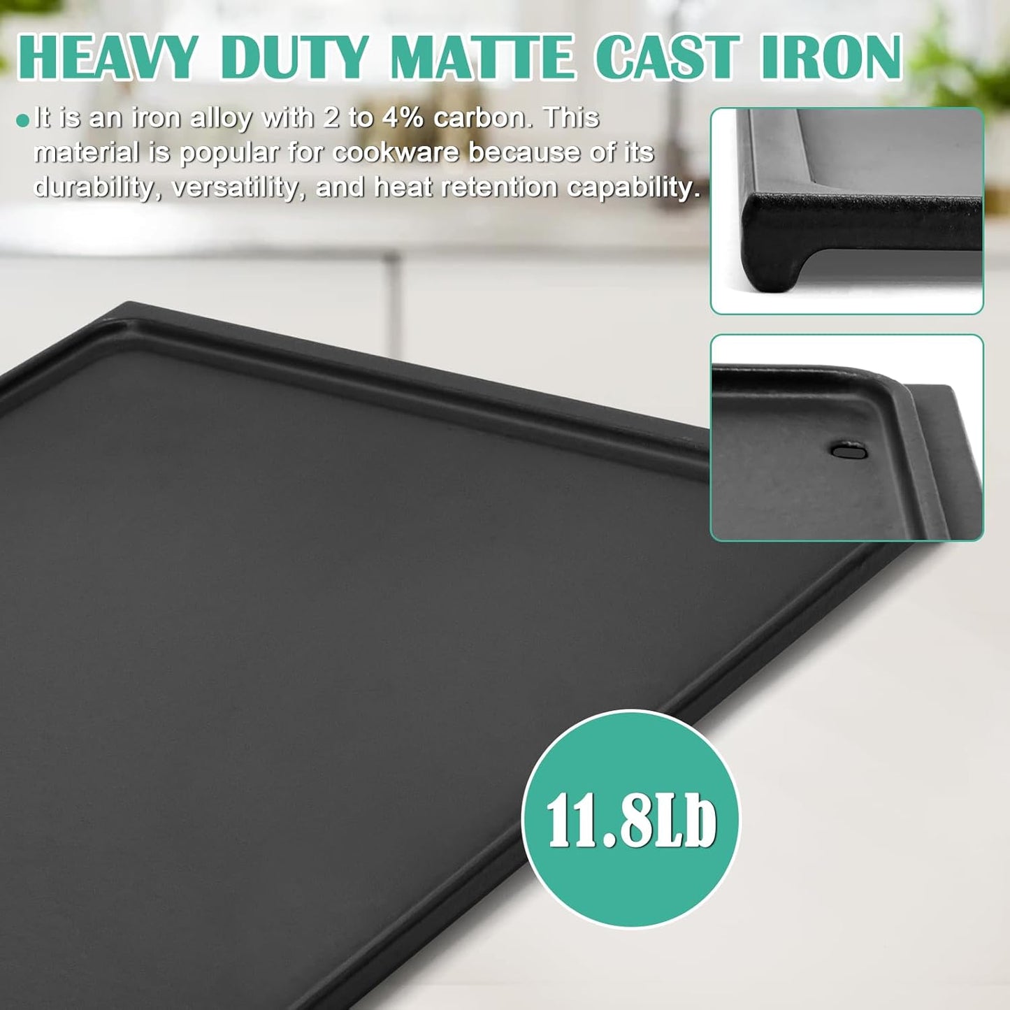 Hiorucet Cast Iron Griddle, Reversible Griddle Plate for Napoleon Prestige 500, Pro 500, Built-In 500, LEX Series, 485, 665, 605, 730, 825, 56040, 56041 - 2-Sided Cooking Flat Top Pan