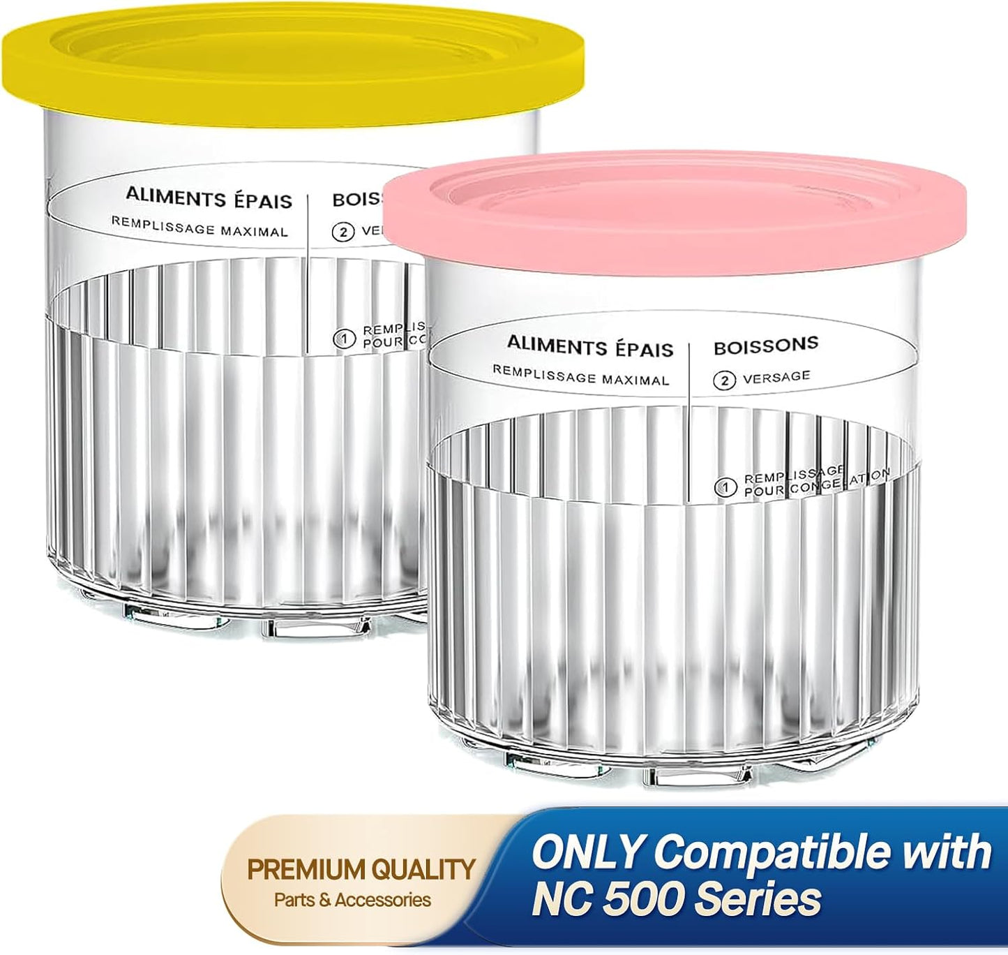 For Ninja Creami Deluxe NC500 NC501 Series Ice Cream Makers, BPA-Free & Dishwasher Safe, 24oz Pints with Lids 2 Pack, Replacement Creami Deluxe Pint Containers(Yellow&Pink)