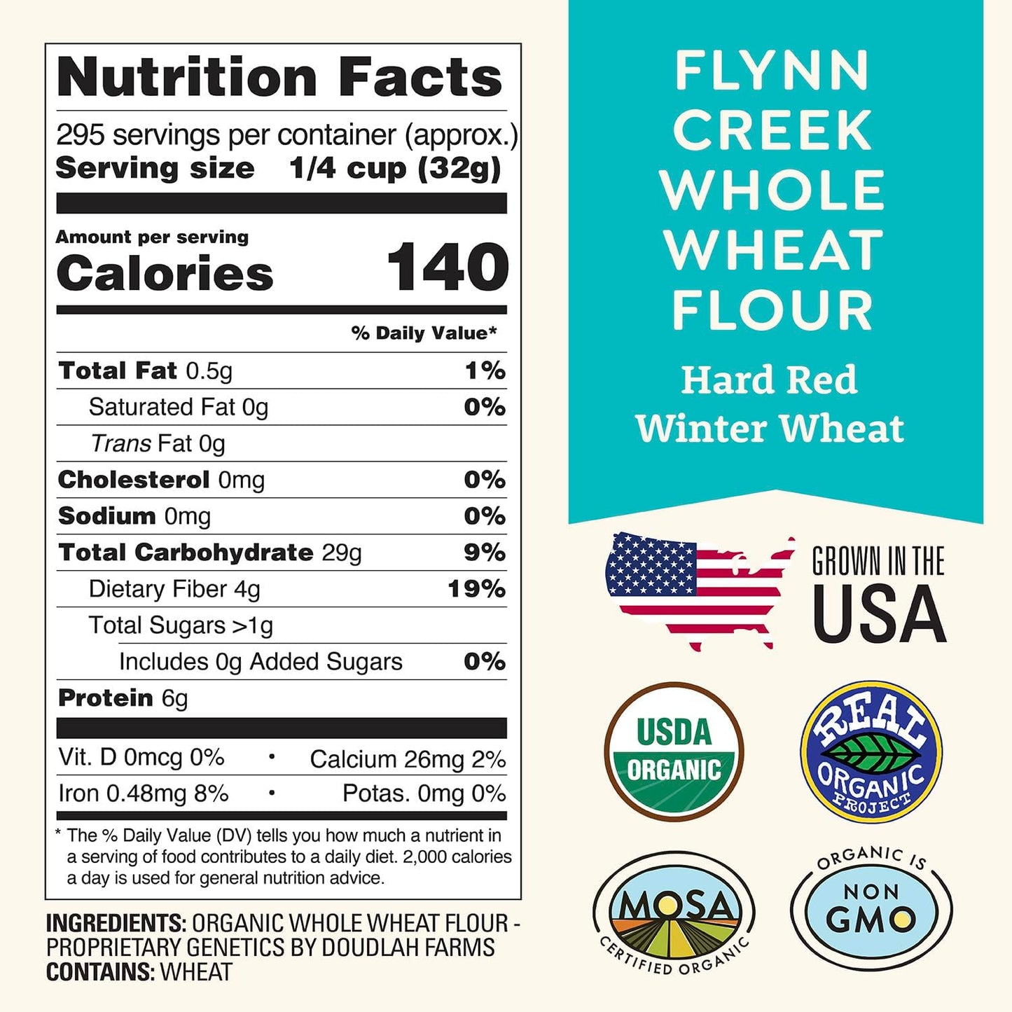 Organic Whole Wheat Flour 25 lb - Non-GMO, Pesticide-Free, Regenerative Organic Certified for Baking Bread, Pizza, Pasta, & More by Doudlah Farms