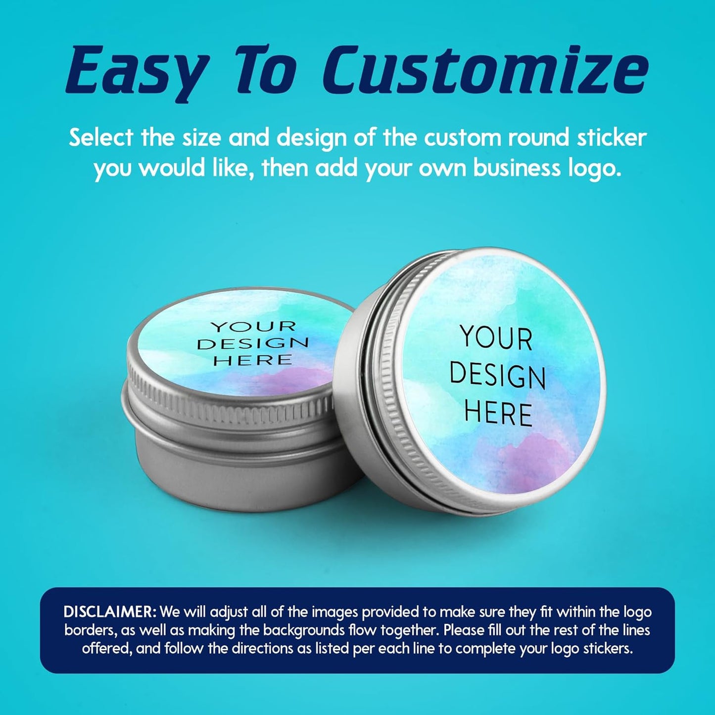 100 Custom Vinyl Stickers - Upload Your own Image, Text, Design, Logo - Personalized Logo Labels for Handmade, Packaging, Bottle, Jars, Candle, Brand Stickers (Sky Blue, 6x6)