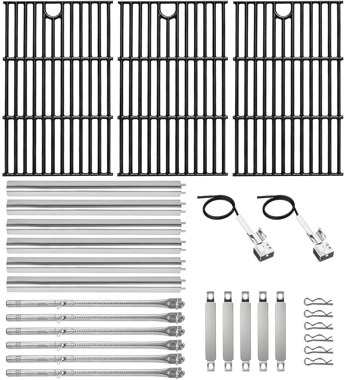 17" Grill Part Kit for Charbroil Performance 6 Burner 463228622 463229021 463229521 463229521B 463284422, Grill Grates/Heat Plates/Burners/Adjustable Crossover Tube/Ignition for Charbroil Grills
