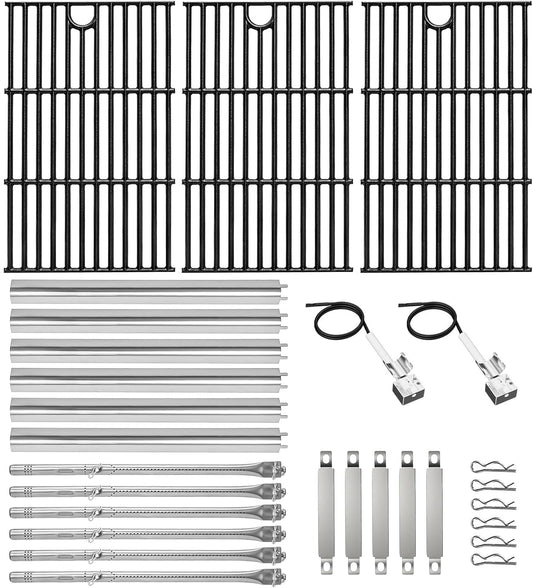 17" Grill Part Kit for Charbroil Performance 6 Burner 463228622 463229021 463229521 463229521B 463284422, Grill Grates/Heat Plates/Burners/Adjustable Crossover Tube/Ignition for Charbroil Grills