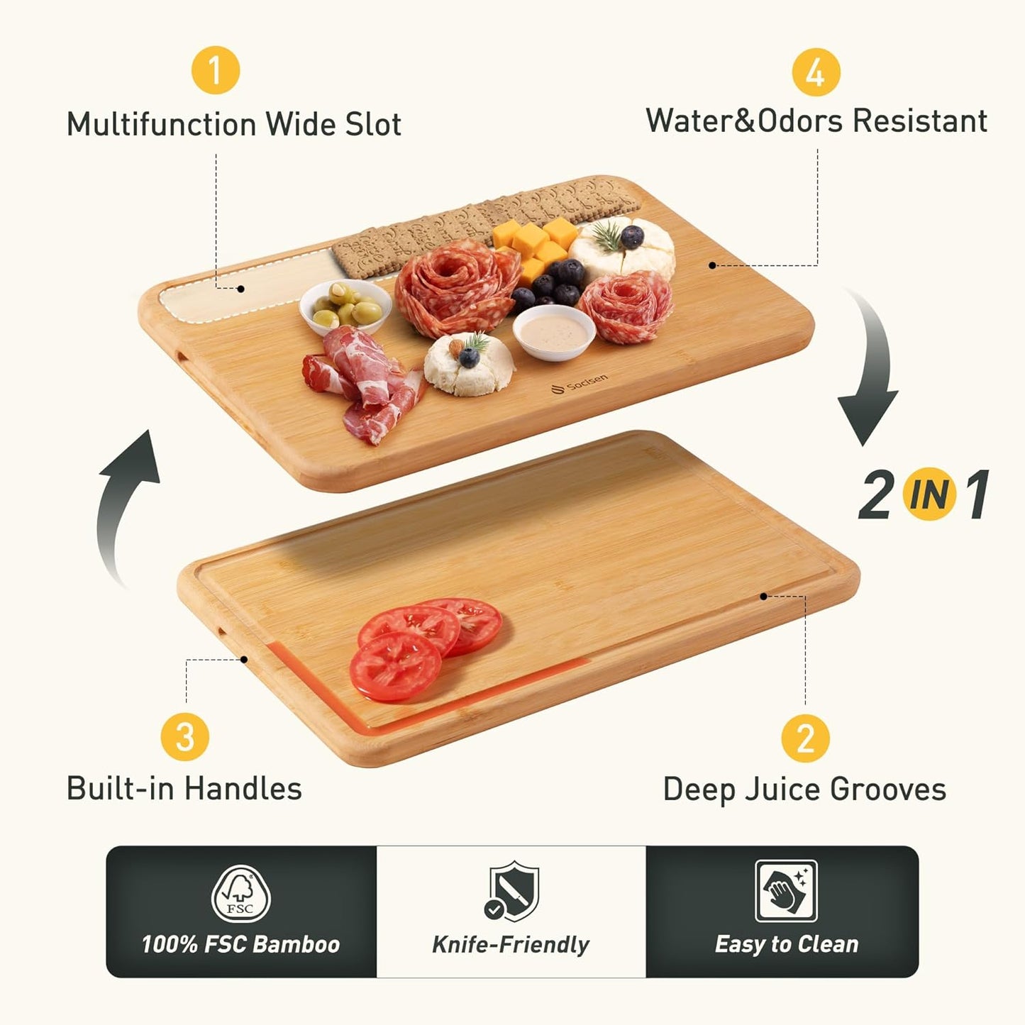 3 Packs Bamboo Cutting Board Set with Holder Wood Cutting Boards for Kitchen with Juice Grooves Built-in Handles, Ideal Charcuterie & Chopping for Meat Vegetables Fruits Kitchen Gift for Home Cooks