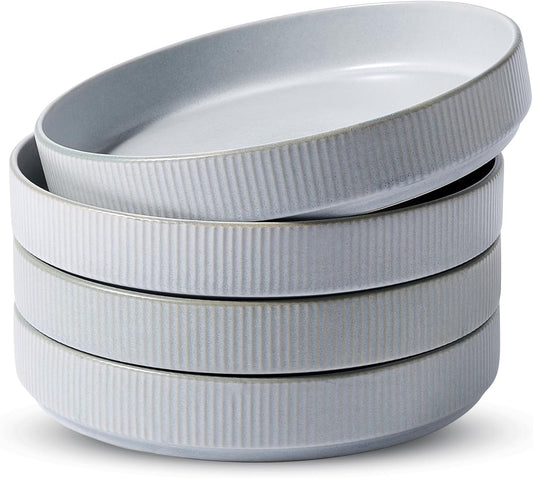 famiware Star 8.25" Pasta Bowls, Large Dinner Bowls Set of 4, Salad Bowl Plates, Shallow Bowls for Eating, Light Gray
