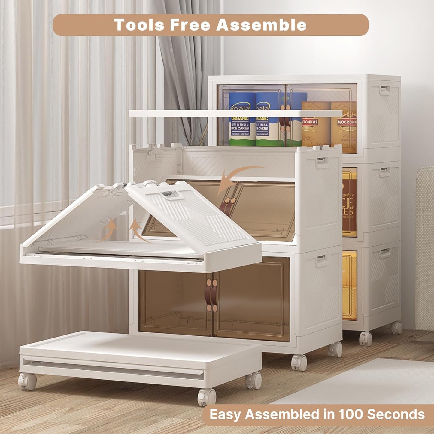 Extra Large Stackable Storage Bins with Lids and Wheels, Foldable Collapsible Closet Organizers,720QT-120QT/30GAL*6Pack Plastic Stackable Storage drawers for Bedroom Dorm