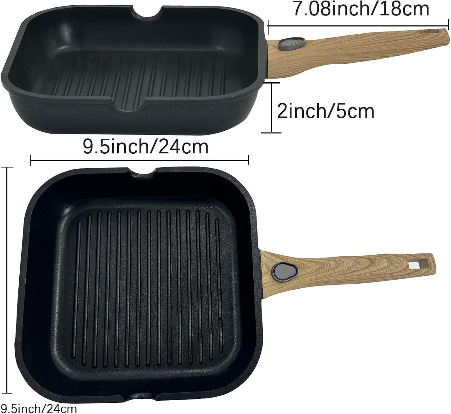 Nonstick Square Grill Pan for Stove Tops, Detachable Handle Griddle Pan,9.5inch Remove Handle Grill Pan with Pour for Cooking,Induction,Gas,Non Toxic,PFOA Free(Granite, Square-9.5inch)