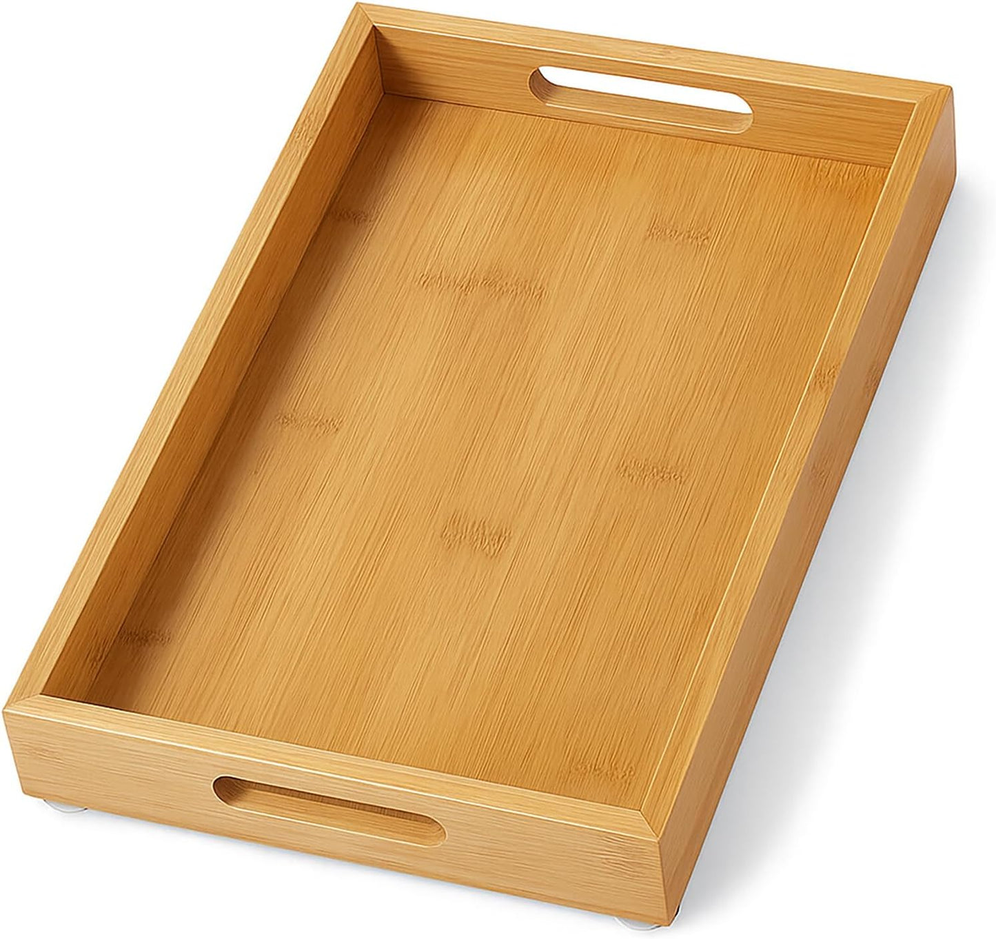 Tray for Oil Bottles Kitchen Counter – Bamboo Organizer with Handles, Waterproof Coating & Non-Slip Feet, 13×8 Inch Condiment Holder for Spices, Sauces & Seasoning Jars