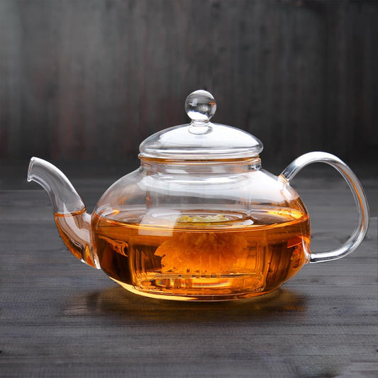 Glass Teapot Stovetop Safe, Heat-Resistant Clear Teapot with Removable glass Infuser, Loose Leaf and Blooming Tea Maker （20.3 OZ)