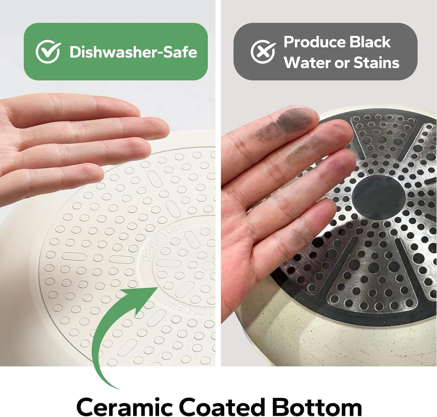 Redchef Nonstick Cookware Sets, Frying Pan Set with Tempered Glass Lids, Ceramic Cookware Set, Stay-Cool Handles, Dishwasher & Oven Safe, Compatible with All Cooktops, Beige (8+9.5+11 Inch)