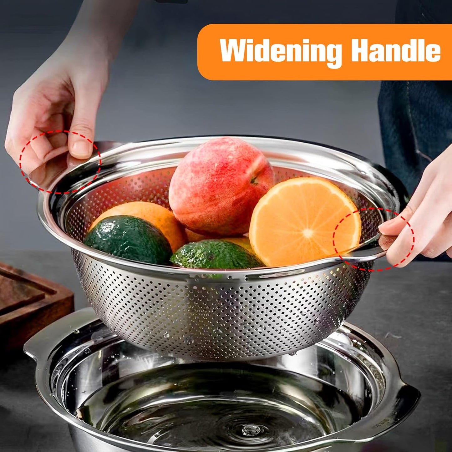 Stainless Steel Microporous Colander for Kitchen, 4.5QT Large Capacity, Colander and Bowl Set of Two, Stainless Steel Drain Basket with Mixing Bowl, for Washing Fruits and Vegetables (11×10.6inch)