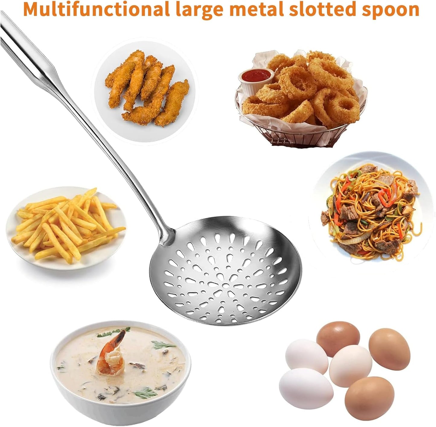 TBWHL Skimmer Slotted Spoon, Slotted Spoons for Cooking, Heavy Duty 304 Stainless Steel Slotted Spoon with Vacuum Ergonomic Handle, Comfortable Grip Design Strainer Ladle for Kitchen, 14.96 Inches