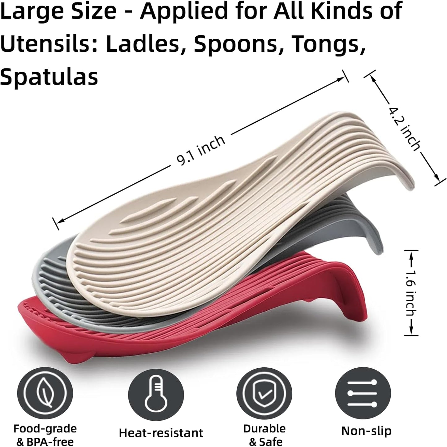 Silicone "Deck Chair" Large Heat-resistant Spoon Rest for Stove Top/Countertop, Reusable Kitchen Cooking Utensil Holder for Spatulas, Ladles, etc., Dishwasher Safe, 9.1 * 4.2 * 1.6in (Red)