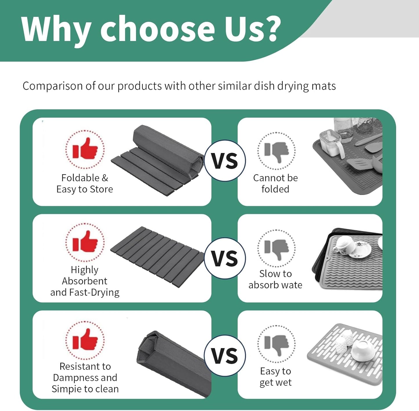 Stone Drying Mat for Kitchen Counter, Collapsible Dish Drying Mat, Fast Drying Diatomaceous Earth Dish Drying Mats, Water Absorbent Diatomite Kitchen Mat (dark grey, medium)