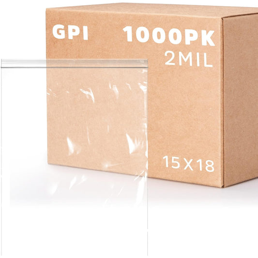 GPI - 15" x 18", Case of 1000, Clear Plastic Reclosable XL Zip Bags, 2 Mil Thick, Zip Poly Bags with Resealable Lock Seal Zipper For Food, Apparel, Shirts, Household, School & Office Supplies