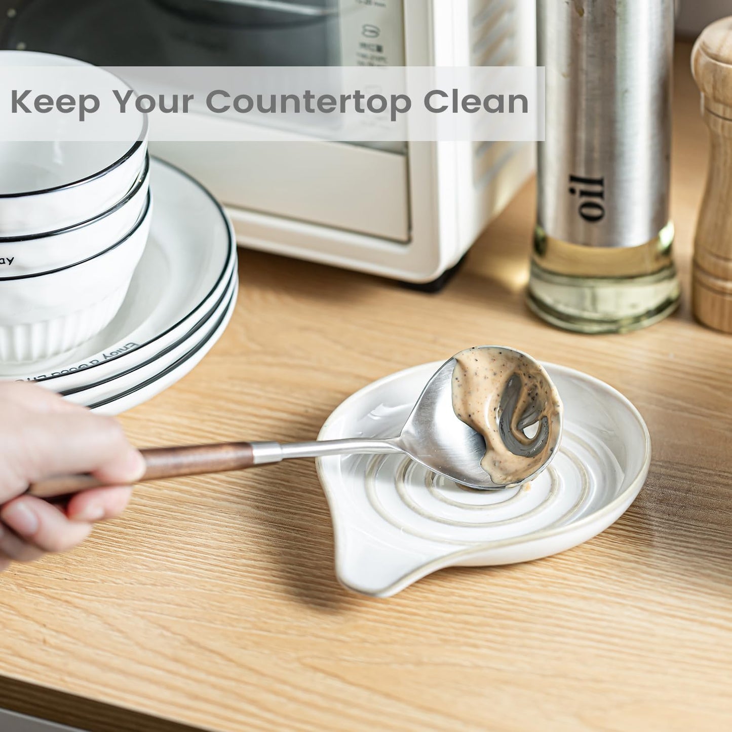 LAUCHUH Spoon Rest for Stove Top, Ceramic Spoon Holder Large Spault Rest for Kitchen Counter Coffee Spoon Holder Cooking Utensil Rest Modern Farmhouse Kitchen Décor for Christmas, Cream, 5 Inch