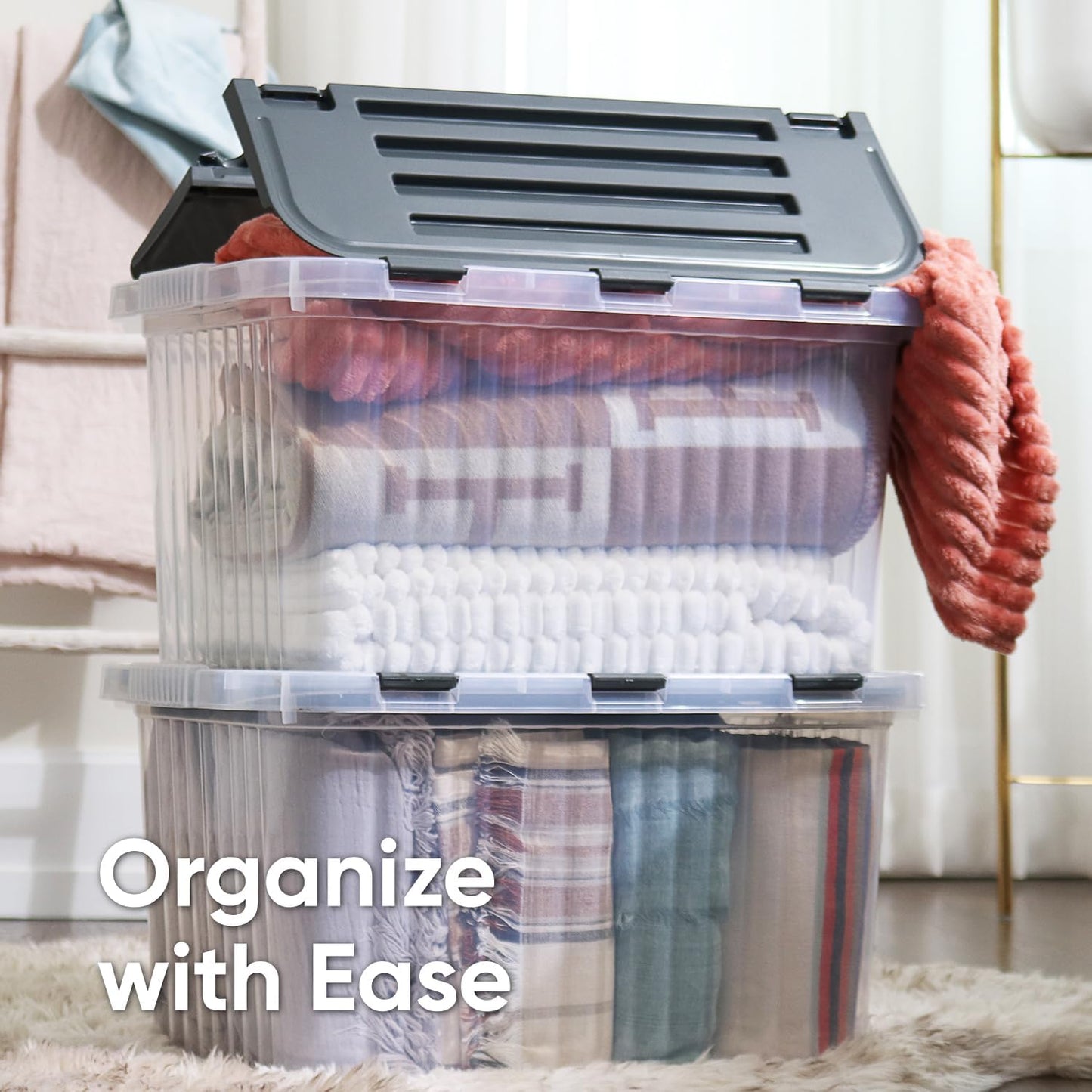 Superio Storage Bins with Lids, Clear Plastic Containers for Organizing, Stackable Totes, BPA Free, Odor Free, Organizer Boxes for Home, and Dorm (2 Pack, 20.25"x14"x14.6")